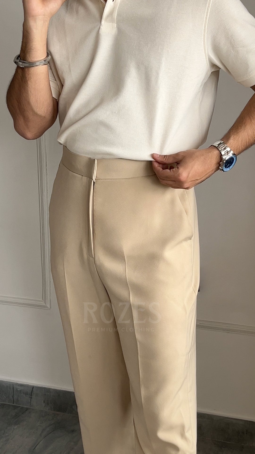 Cream Wide Leg Vintage fit Trousers
