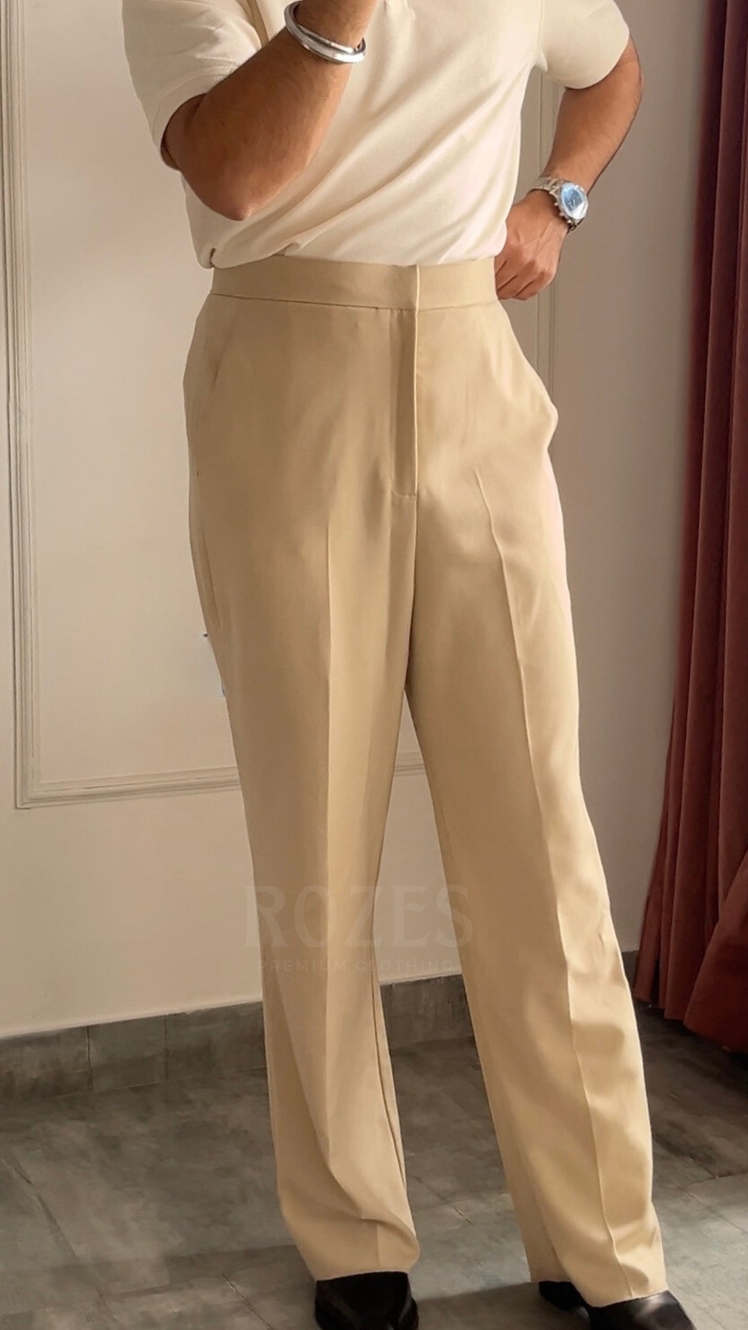 Cream Wide Leg Vintage fit Trousers
